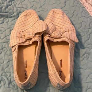 Toms Cream Plaid Bow Slip-On Flats